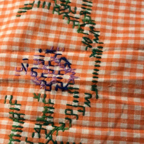 Homemade preteen size orange gingham embroidered apron/ llama/pockets - Picture 11 of 14